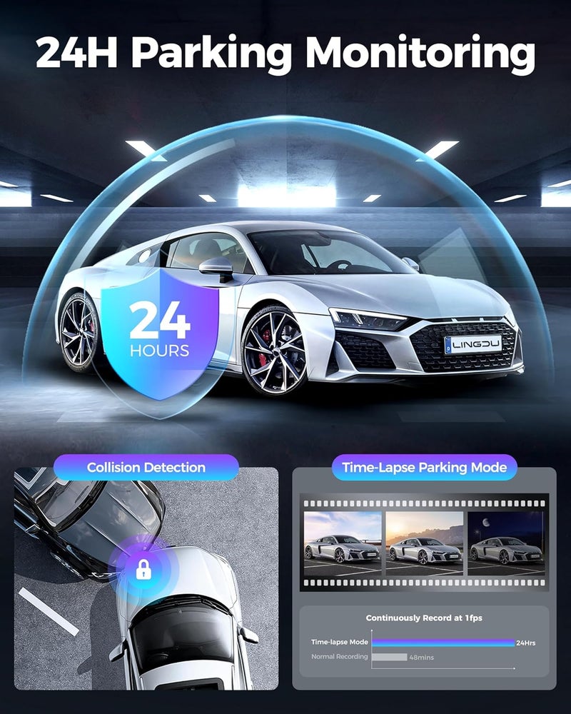 LINGDU 12" Mirror Dash Cam, 4K UHD Front and 2.5K Rear View Dash Camera for Car, with ADAS BSD LCA Smart Mode, GPS, G-Sensor, Loop Recording, Parking Monitor, Voice Control, 5.8GHz WiFi - Image 5